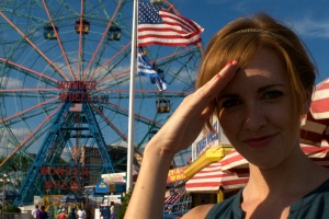 I am not saluting in this picture! But it's pretty ra-ra America, right?
